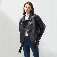 Fitaylor PU Faux skórzana kurtka kobiety luźne skrzydła Casual kurtki motocyklowe znosić bluzki damskie w stylu BF czarna skórzana kurtka płaszcz 3
